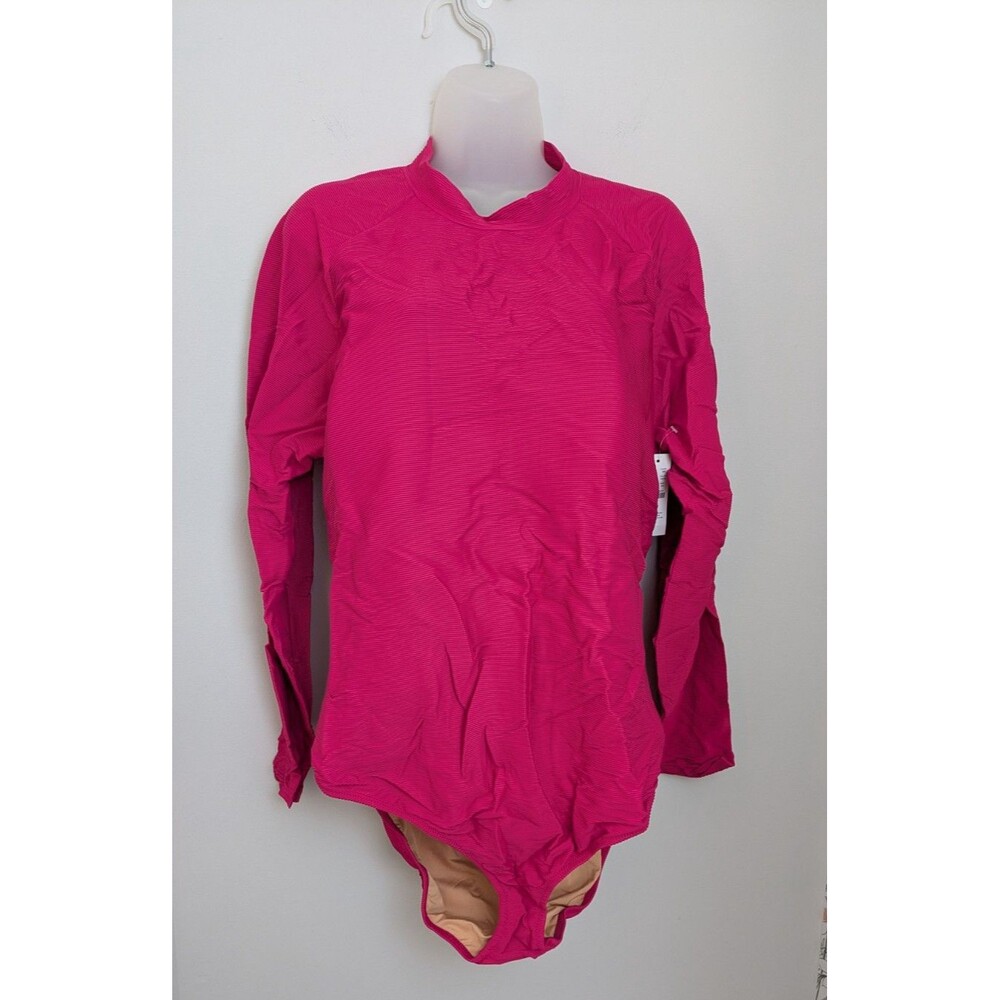 J. Crew Active Ribbed Long Sleeve One Piece Swimsuit Rash Guard Pink SZ 3X/24